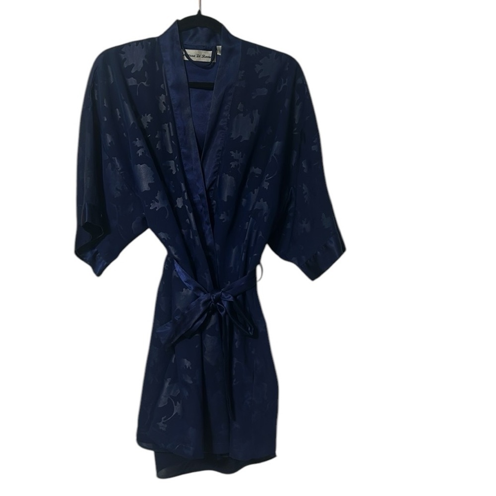 Vintage Contessa Di Roma Blue Floral Jacquard Short Robe and Nightie Set Size M